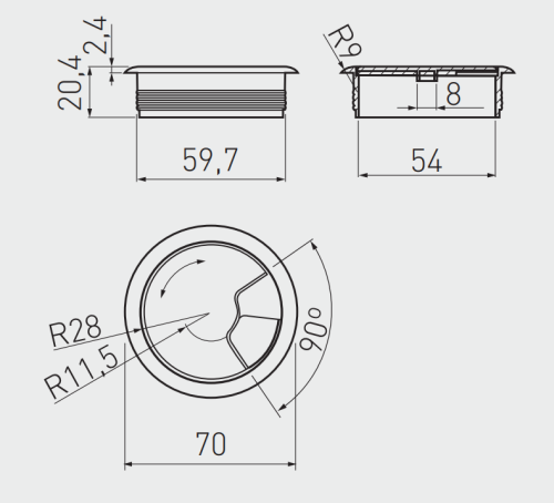 PASSE-FILS DE BUREAU Ø60 PVC