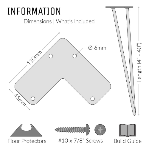 PIEDS DE TABLE BASSE EN ÉPINGLE À CHEVEUX À 3 TIGES 400 mm Robuste