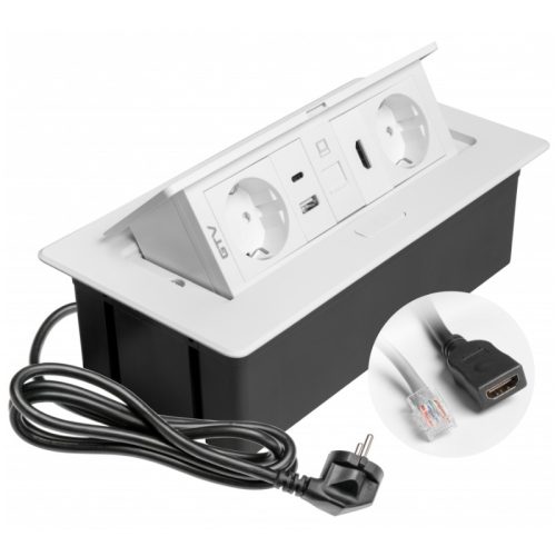 PRISE ÉLECTRIQUE POP-UP Docker Schuko USB-A USB-C HDMI et UTP